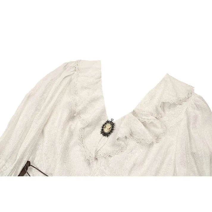 Steampunk-Bluse für Damen mit Schnürung, Rüschen, V-Ausschnitt und 3/4-Ärmeln