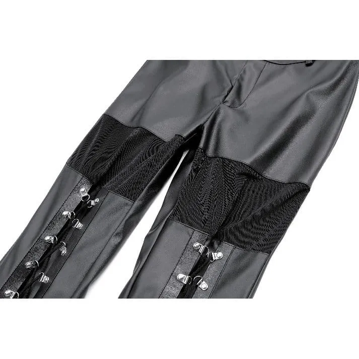 Cyberpunk Damen-Skinny-Hose aus transparentem Mesh-Patchwork mit Schnürung und Kunstleder