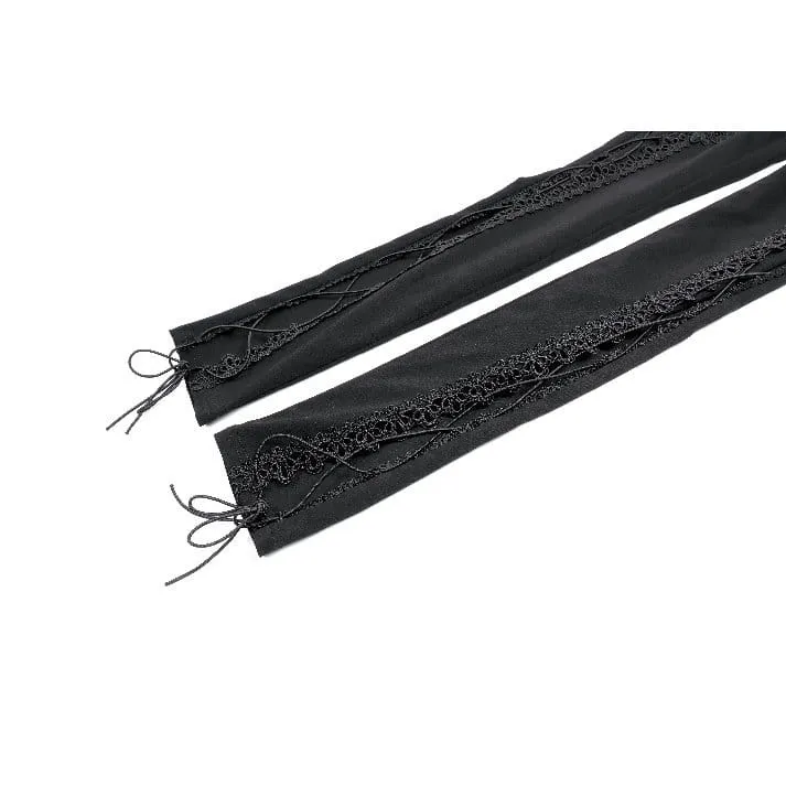 Gothic-Skinny-Hose für Damen mit floraler Spitzenapplikation und Schnürung