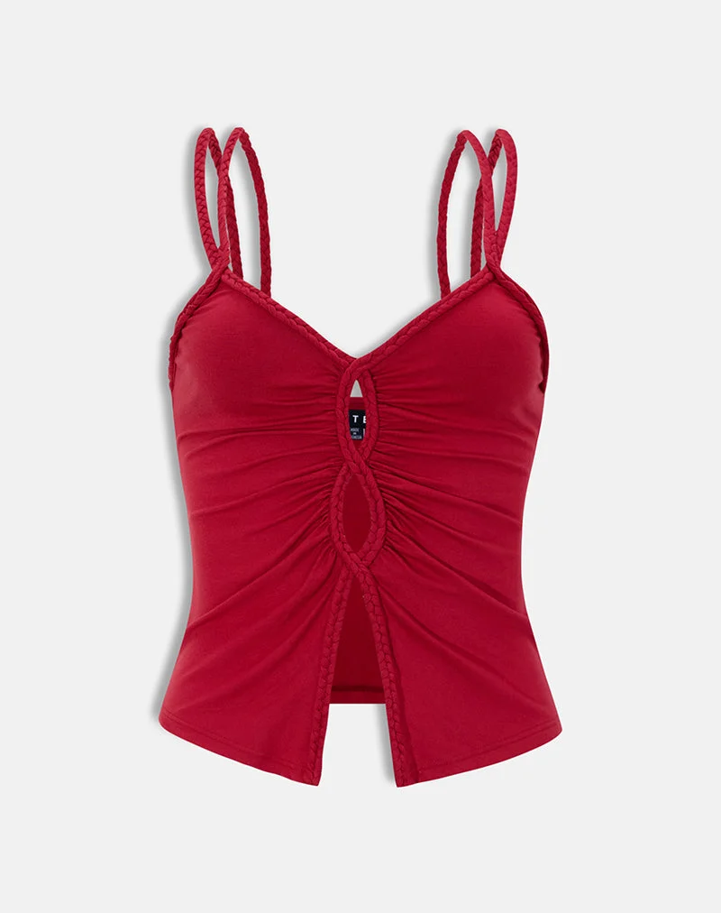 Top mit Cut-out-Details aus Jersey in der Farbe „Adrenaline Red“