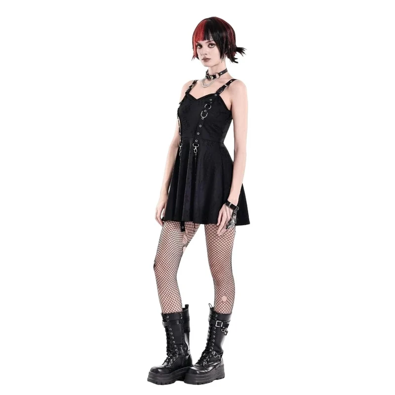 Punk-Slipkleid mit Ösenriemen und Used-Look für Damen