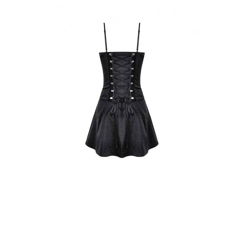 Punk-Kleid für Damen mit Ketten, kontrastfarbenem, unregelmäßigem Saum, Abschlusskleid