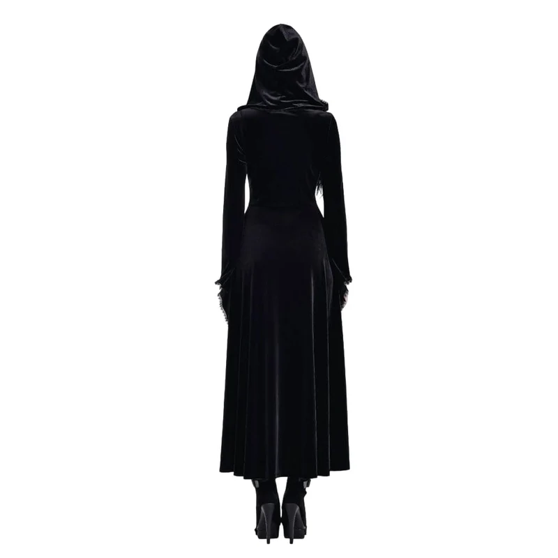 Gothic Maxikleid für Damen mit Schnürung, Farbblock-Design und Kapuze