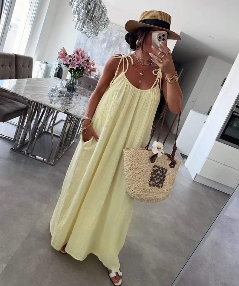 Musselin Maxi Kleid Riri Gelb
