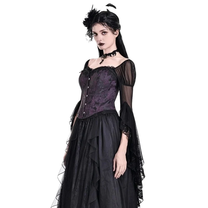 Gothic-Schnürkorsett für Damen, Jacquard-Overbust-Korsett, Lila