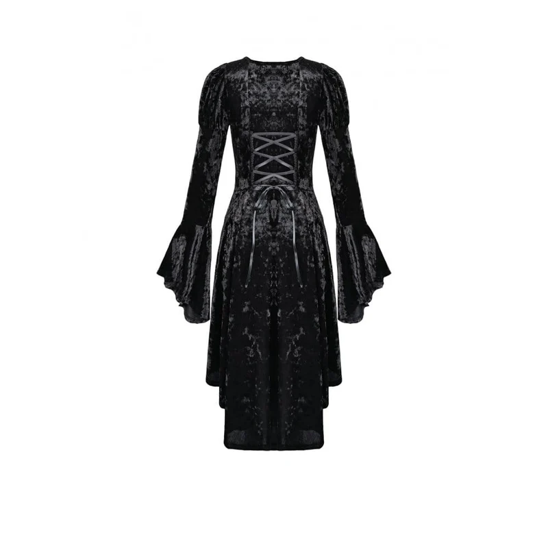 Gothic-Kleid für Damen mit Schnürung, asymmetrischem Saum, Puffärmeln und ausgestellten Ärmeln – ideal für Abschlussfeiern