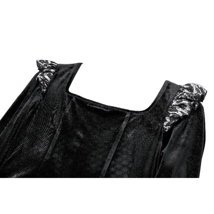 Gothic-Abendkleid für Damen mit Leopardenmuster, Rüschenbesatz und Bischofsärmeln aus Samt