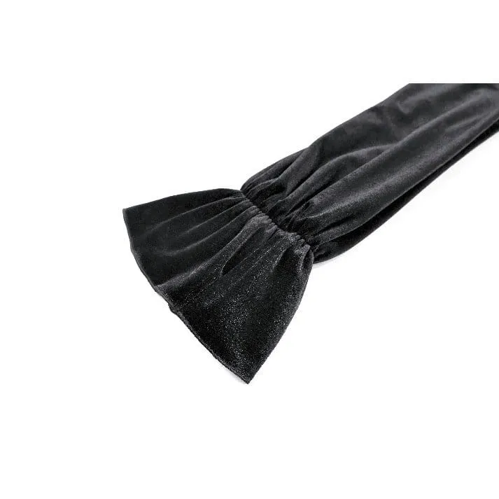 Gothic-Abendkleid für Damen mit Leopardenmuster, Rüschenbesatz und Bischofsärmeln aus Samt