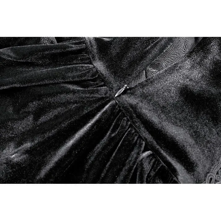 Gothic-Abendkleid für Damen mit Leopardenmuster, Rüschenbesatz und Bischofsärmeln aus Samt