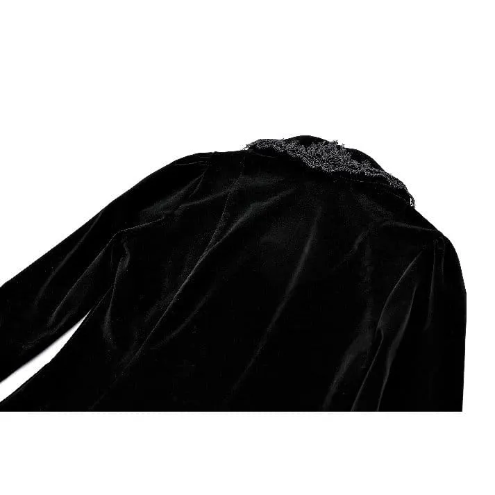 Gothic-Kleid für Damen aus Samt mit Kreuzdekor und Jacquard-Einsätzen, langärmelig