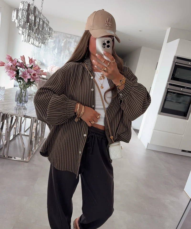 Musselin Bluse Laya Streifen Braun
