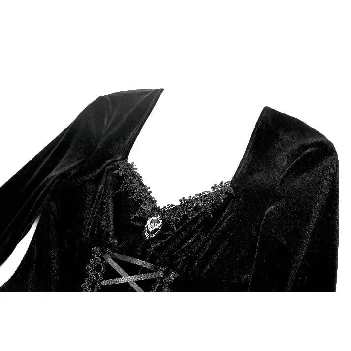 Gothic-Kleid für Damen mit Schnürung, eckigem Kragen und ausgestellten Ärmeln – Abschlusskleid