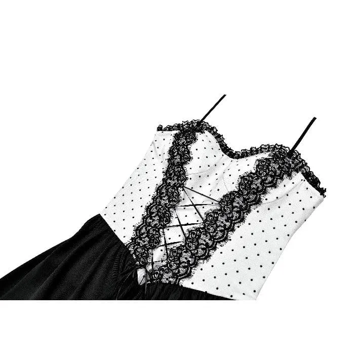 Gothic-Kleid mit Polka-Dots, Schnürung und ausgestelltem Rock für Damen, Abschlusskleid
