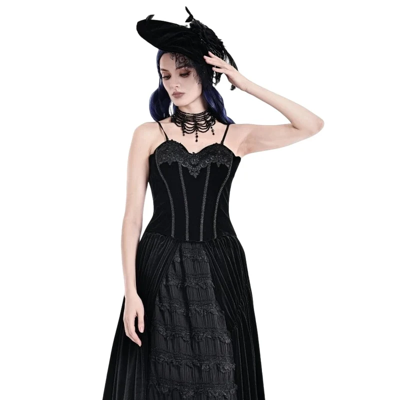 Gothic-besticktes, geschnürtes Samt-Überbrustkorsett für Damen