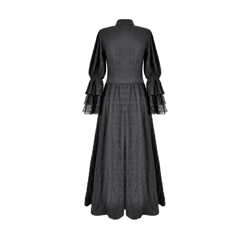 Gothic-Maxikleid mit Stehkragen, Guipure-Spitze und Glockenärmeln für Damen, Hochzeitskleid
