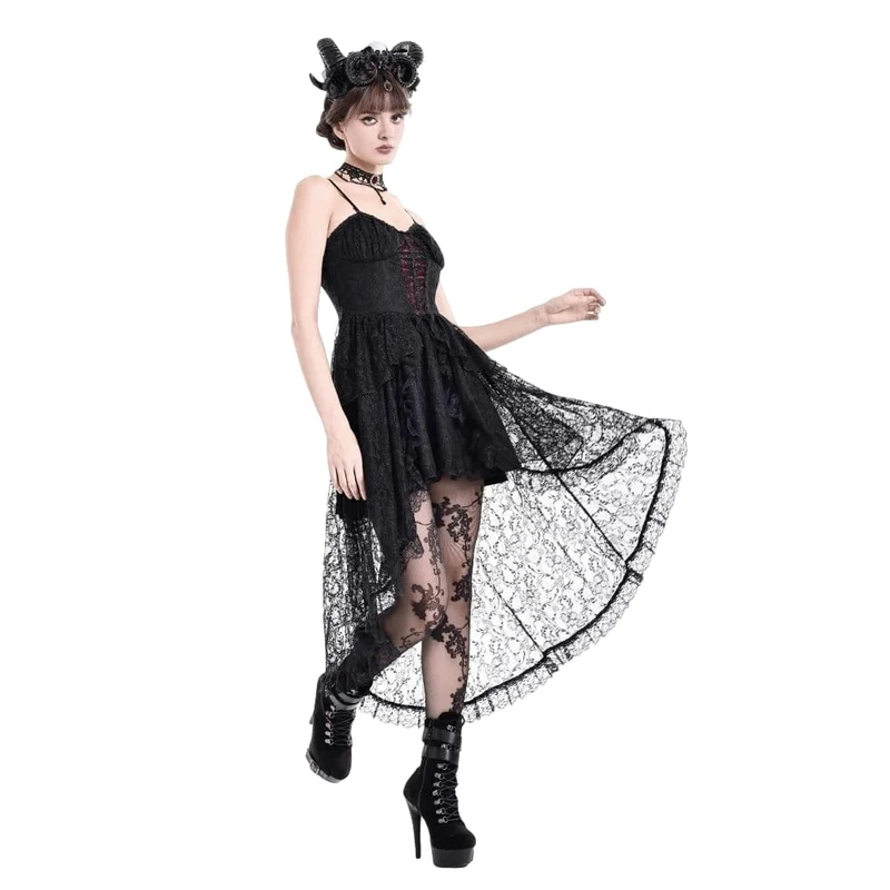 Gothic-Rüschenkleid für Damen mit asymmetrischem Saum