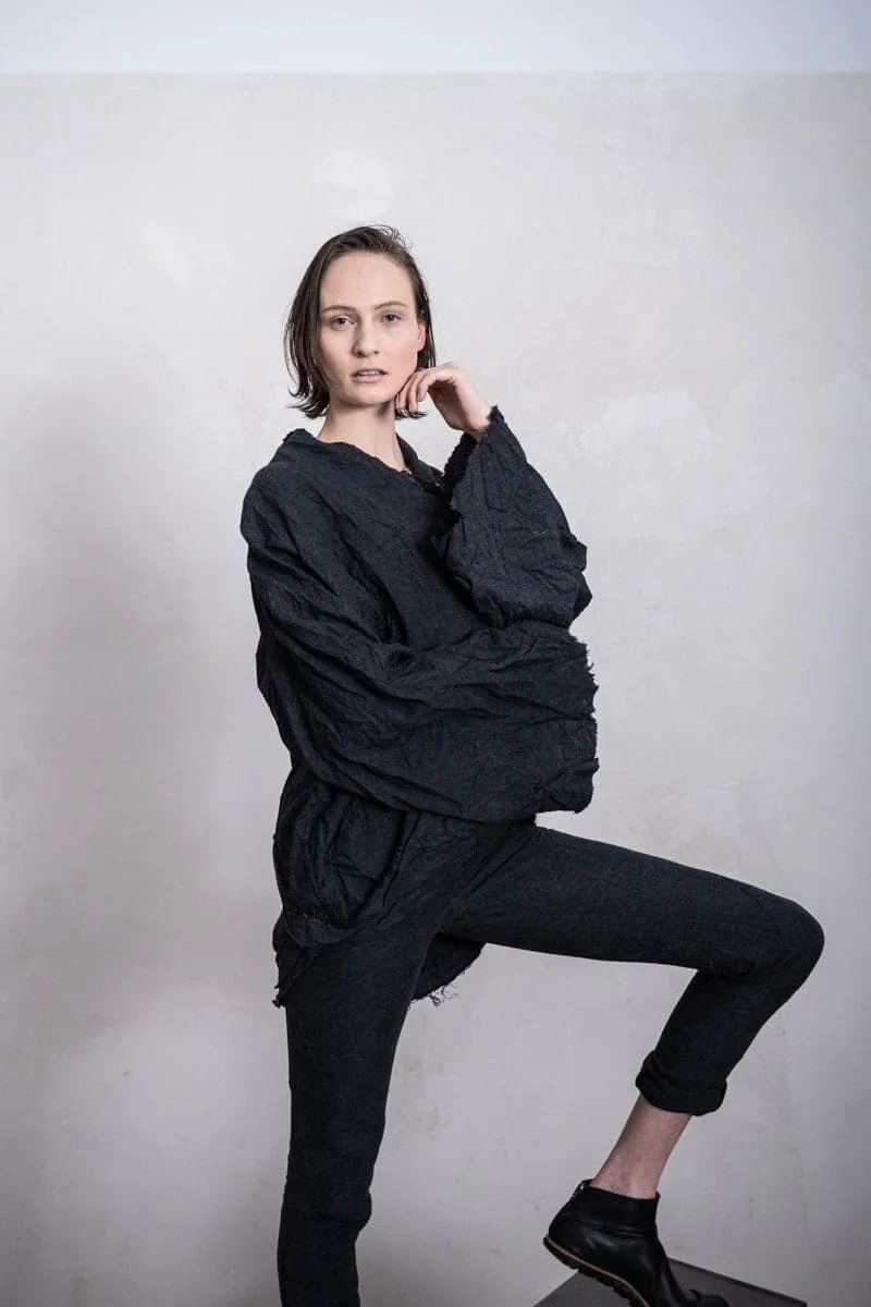 eigensinnig wien | Hemingway | Extravagante Kimono Jacke aus Leinen in anthrazit
