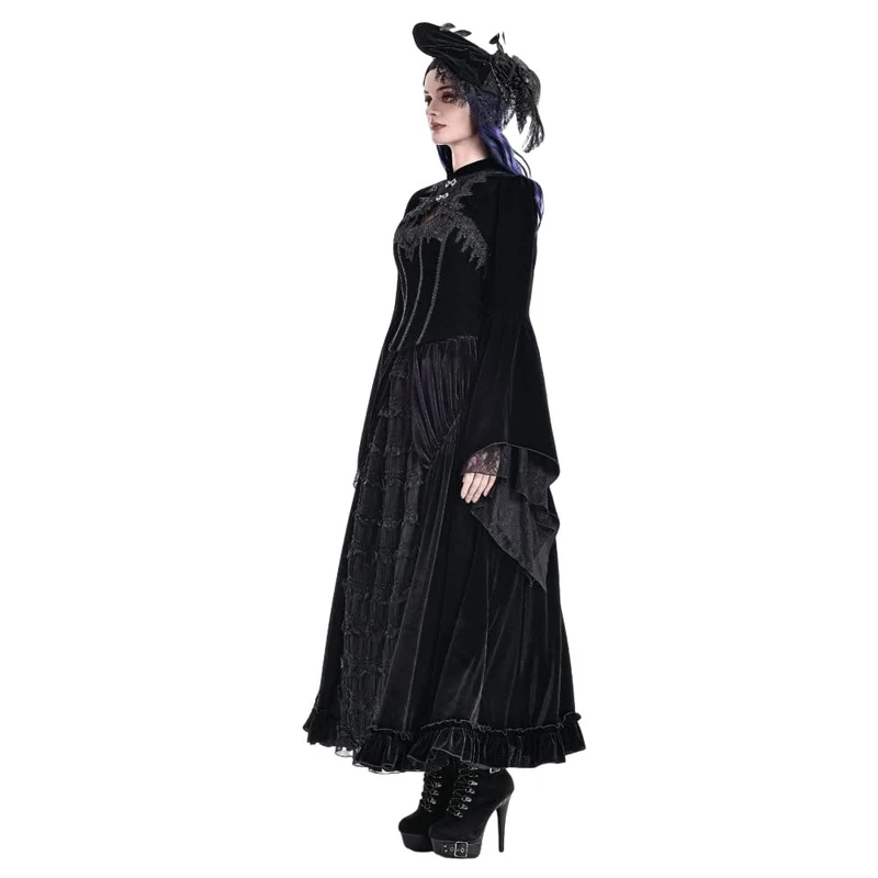 Gothic-Umhang aus Samt für Damen mit Spitzenapplikationen, ausgestellten Ärmeln.