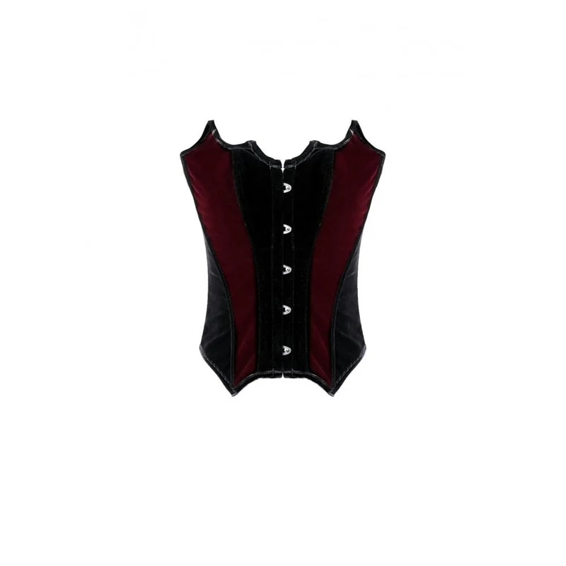 Gothic-Samtkorsett für Damen, farblich abgesetzt, Fledermausflügel-Design, Überbrustkorsett