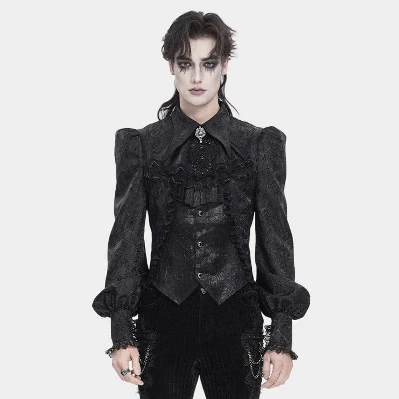 Schwarzes Gothic-Jacquard-Hemd für Herren mit Schwalbenschwanzmuster und Krawatte
