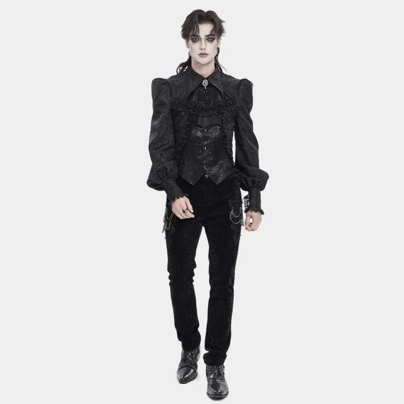 Schwarzes Gothic-Jacquard-Hemd für Herren mit Schwalbenschwanzmuster und Krawatte