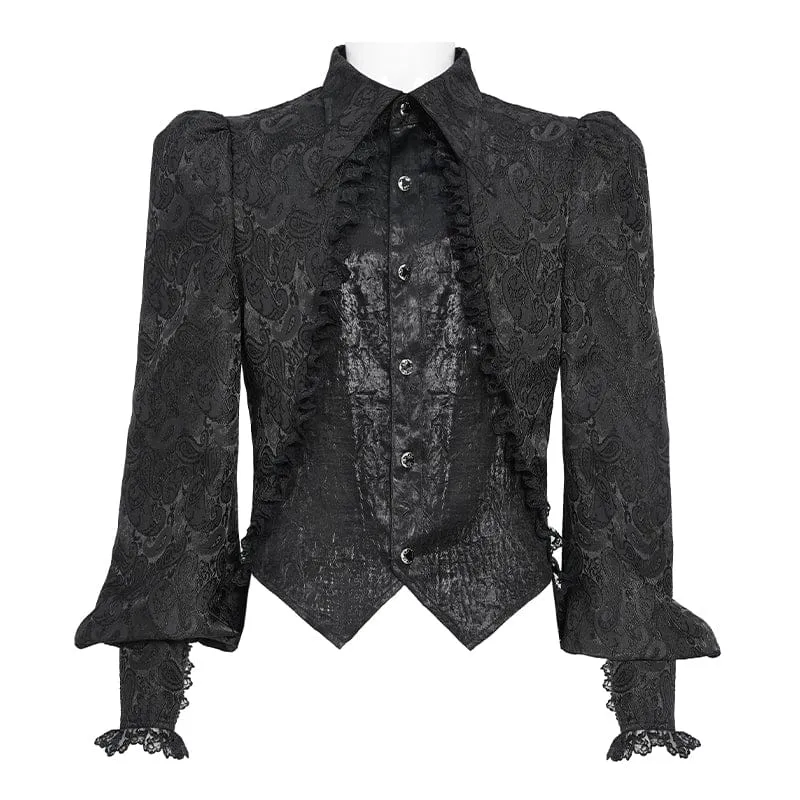 Schwarzes Gothic-Jacquard-Hemd für Herren mit Schwalbenschwanzmuster und Krawatte