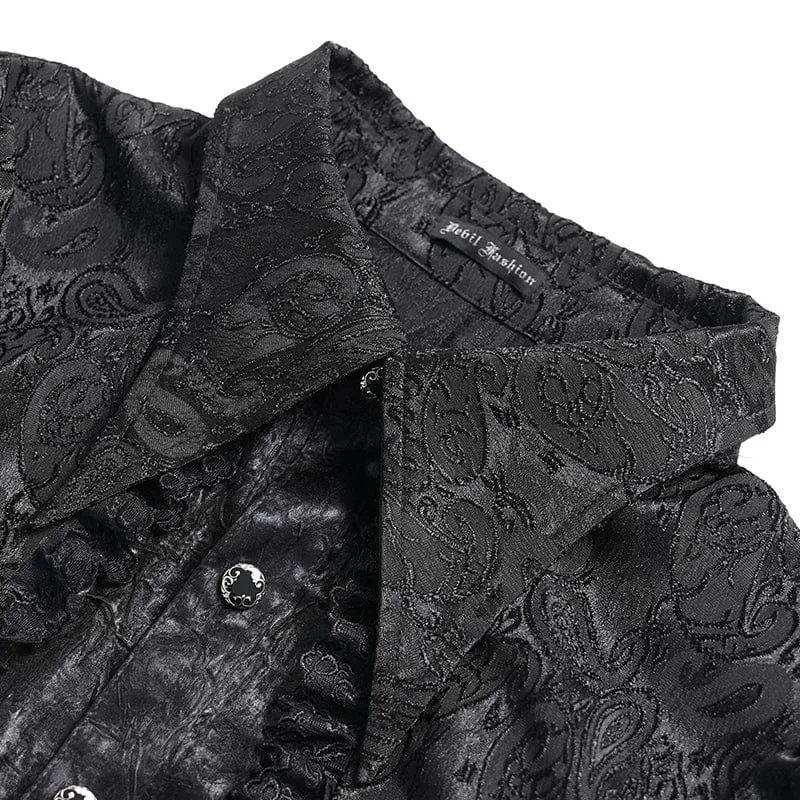 Schwarzes Gothic-Jacquard-Hemd für Herren mit Schwalbenschwanzmuster und Krawatte