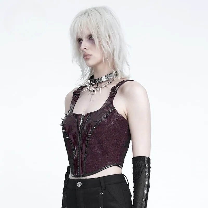 Punk-Bustier für Damen mit Reißverschluss vorne und verstellbaren Trägern