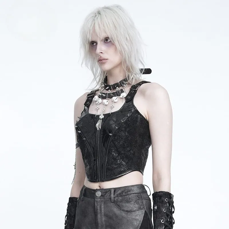 Punk-Bustier für Damen mit Nieten und Reißverschluss vorne
