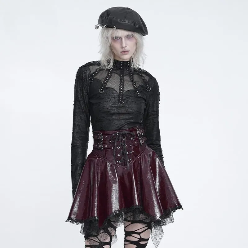 Punk-Langarmshirt für Damen im Used-Look mit Stehkragen