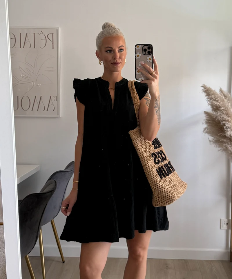 Musselin Kleid Inesa Uni Schwarz