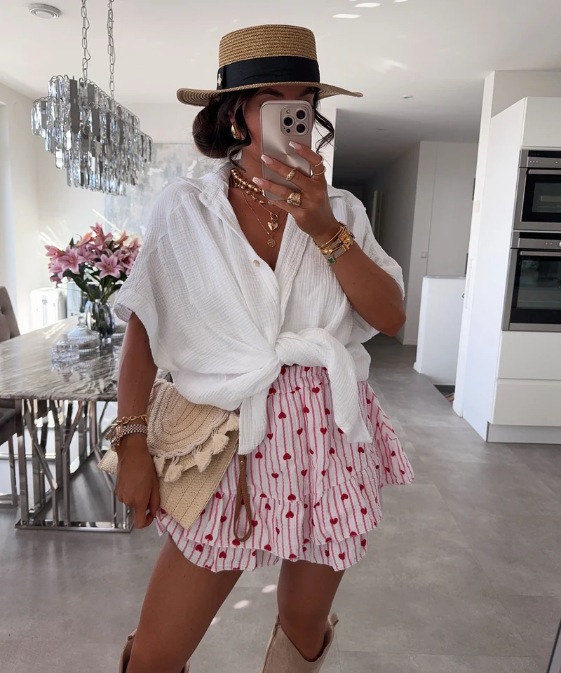 Oversize Musselin Kurzarmhemd Romy Weiß