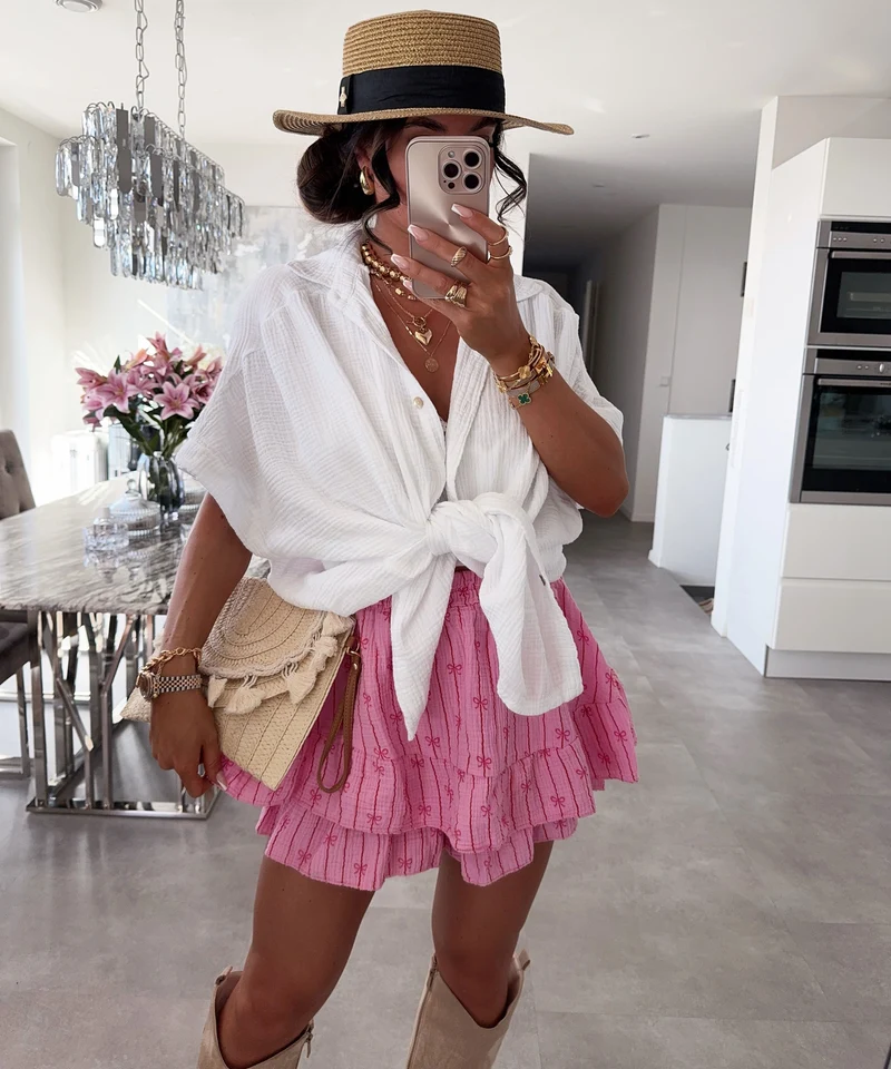 Oversize Musselin Kurzarmhemd Romy Weiß
