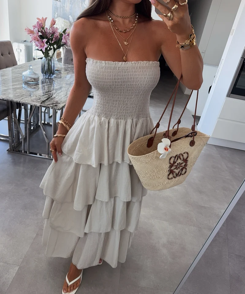 Baumwoll Kleid Karolina Beige
