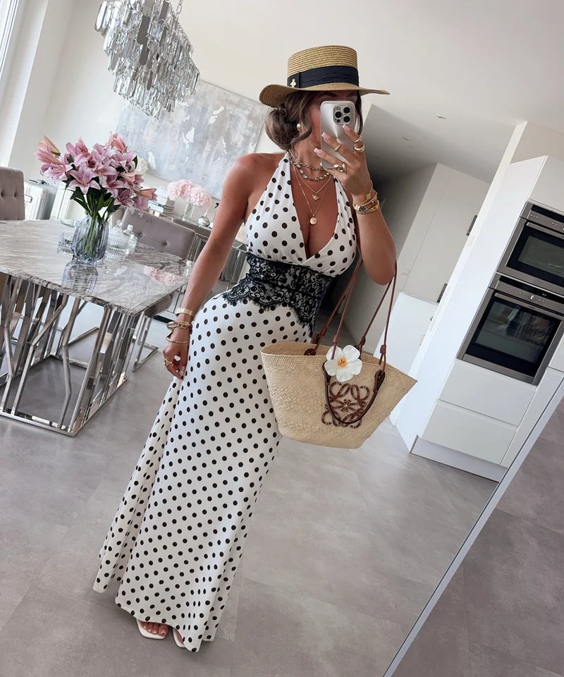 Maxi Kleid Gabriela Punkte Weiß