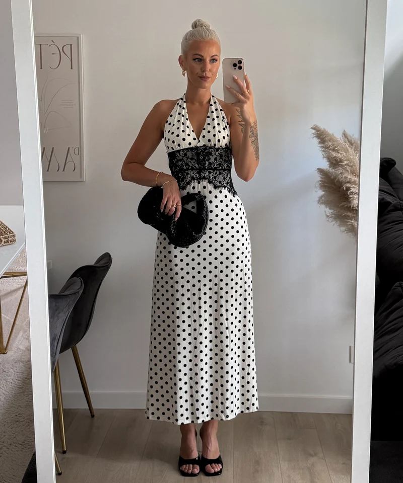 Maxi Kleid Gabriela Punkte Weiß