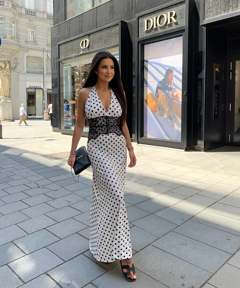 Maxi Kleid Gabriela Punkte Weiß