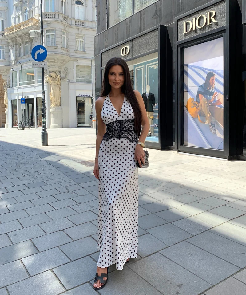 Maxi Kleid Gabriela Punkte Weiß