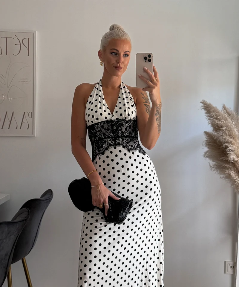 Maxi Kleid Gabriela Punkte Weiß