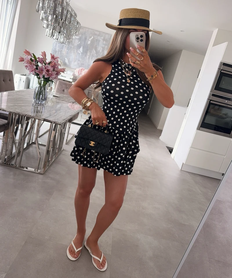 Mini Kleid Punkte Nola Schwarz