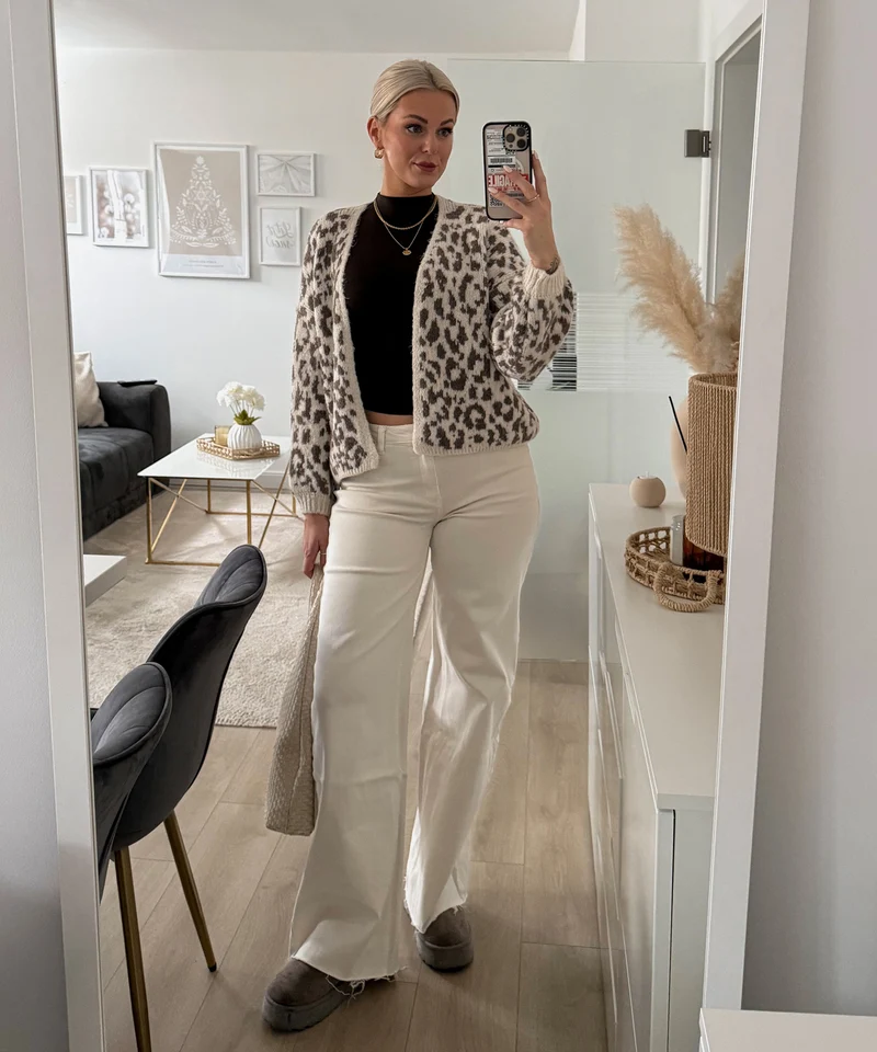 Extra Long Stretch Mid Waist Wide Leg Jeans Zerra Beige