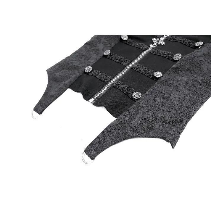 Gothic-Weste für Damen mit Neckholder, Reverskragen und Reißverschluss aus Jacquard-Stoff