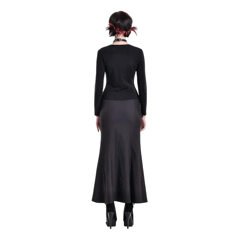 Cyberpunk-Damen-Top mit Nietenbesatz, Mesh-Patchwork, eckigem Kragen und langen Ärmeln