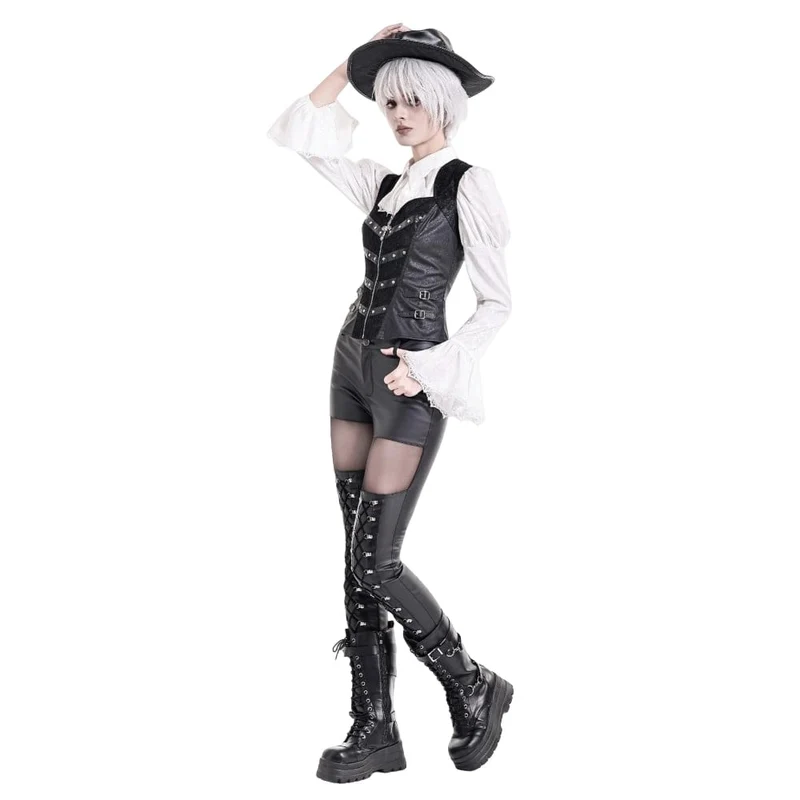 Gothic-Weste für Damen mit Nieten, Schnallen und Reißverschluss