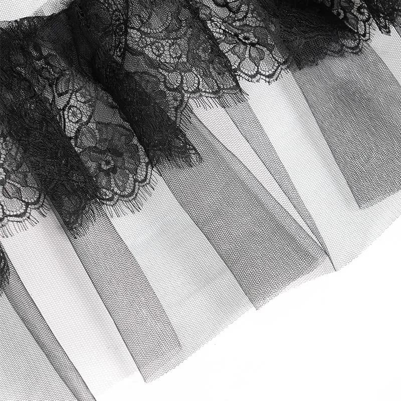 Gothic-Maxirock für Damen mit mehreren Lagen aus floraler Spitze und Mesh
