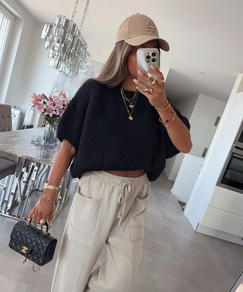 Kurzarm Strickpullover Nele Schwarz