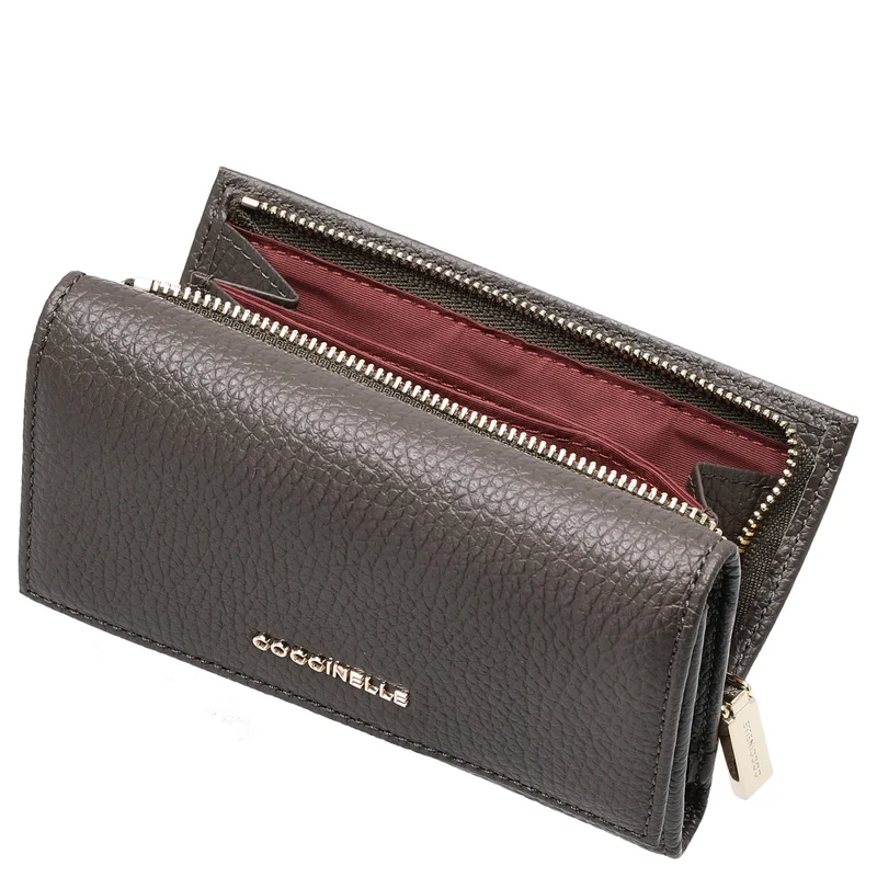 Coccinelle Metallic Soft - Cartera 12 ranuras para tarjetas 14 cm (color: fango)