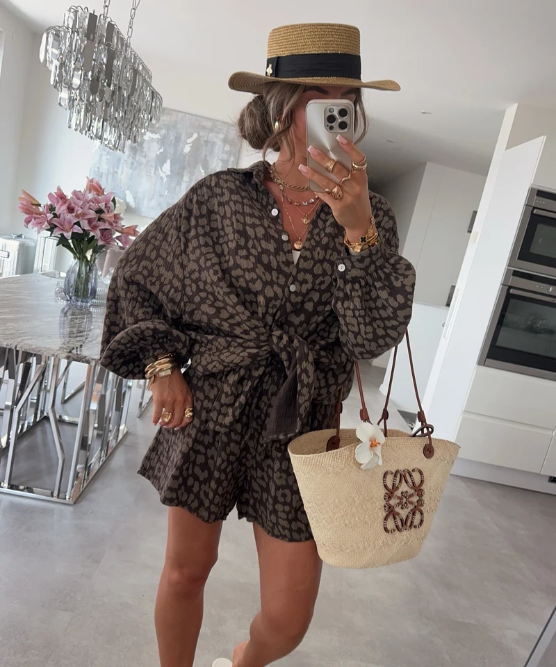 Oversize Musselin Bluse Dana Leo Braun