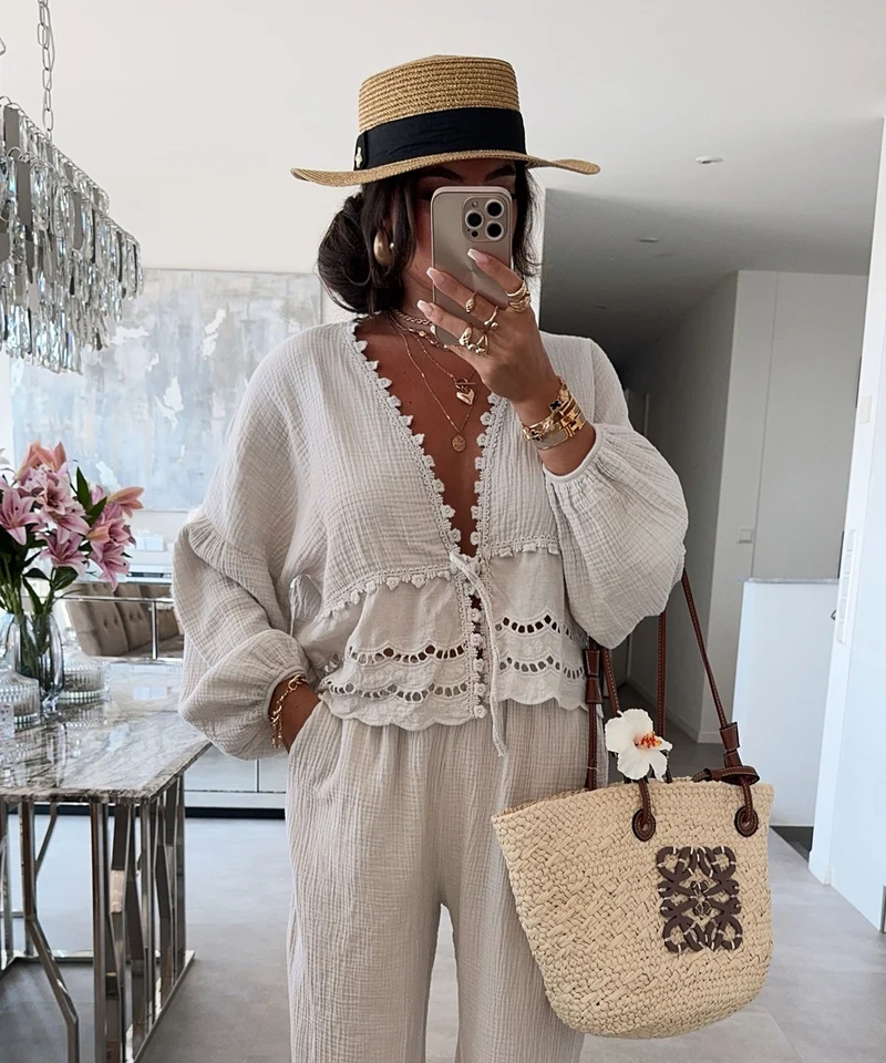 Musselin Bluse Rena Beige