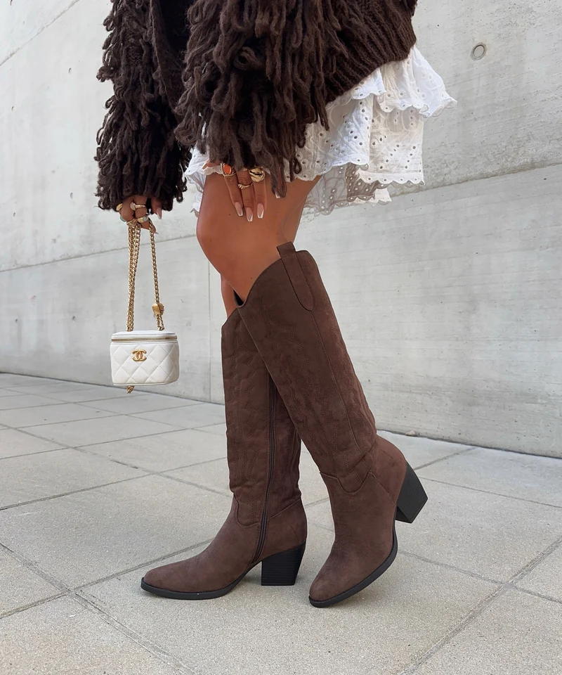 Cowboy Stiefel Selenay Dunkelbraun Hoch